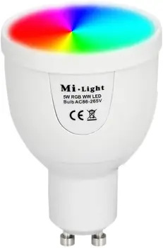 

Mi.Light 5W 2.4GHz WiFi Led Spotlight Bulb GU10 AC 85-265V RGBW Warm White Color Changing Dimmable Memory Funtcion.2.4G Wireless