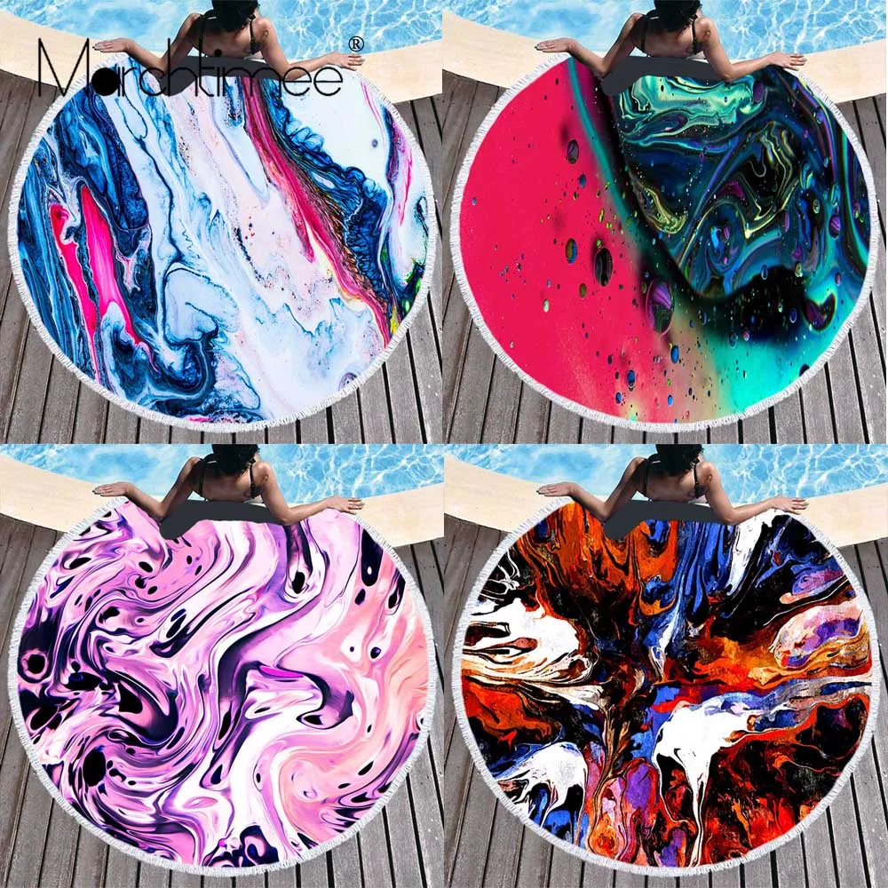 

New DIA 150cm Big Round Beach Towel Colorful Quicksand Print Shower Bath Towels Creative Funny Abstract Beach Blanket Cover 2020