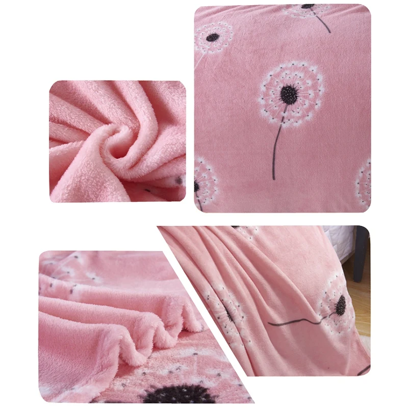 Comfortable Soft Blanket Pink Dandelion Pattern Thick Flannel Sofa Blanket Bed Sofa / Bed / Sofa / Car Multi-Purpose