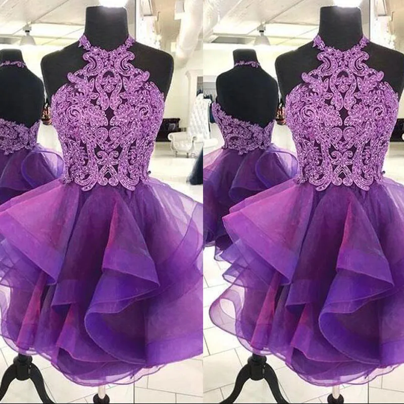 2020 сексуальные фиолетовые кружевные блестящие короткие многоярусные платья на