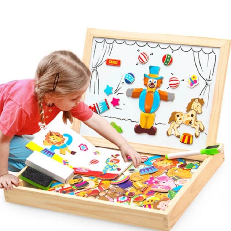 Фото K-STAR 3D Wooden Multifunctional Magnetic Kids Drawing Toys Table Children Puzzle For Education Animal | Детские столы (4001042731329)