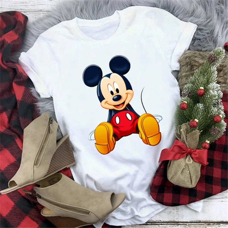 Camiseta con estampado de Mickey Mouse para mujer, remera con estampado de  Feliz Navidad de Disney, camisetas de manga corta a la moda, Tops  informales para niña|Camisetas| - AliExpress