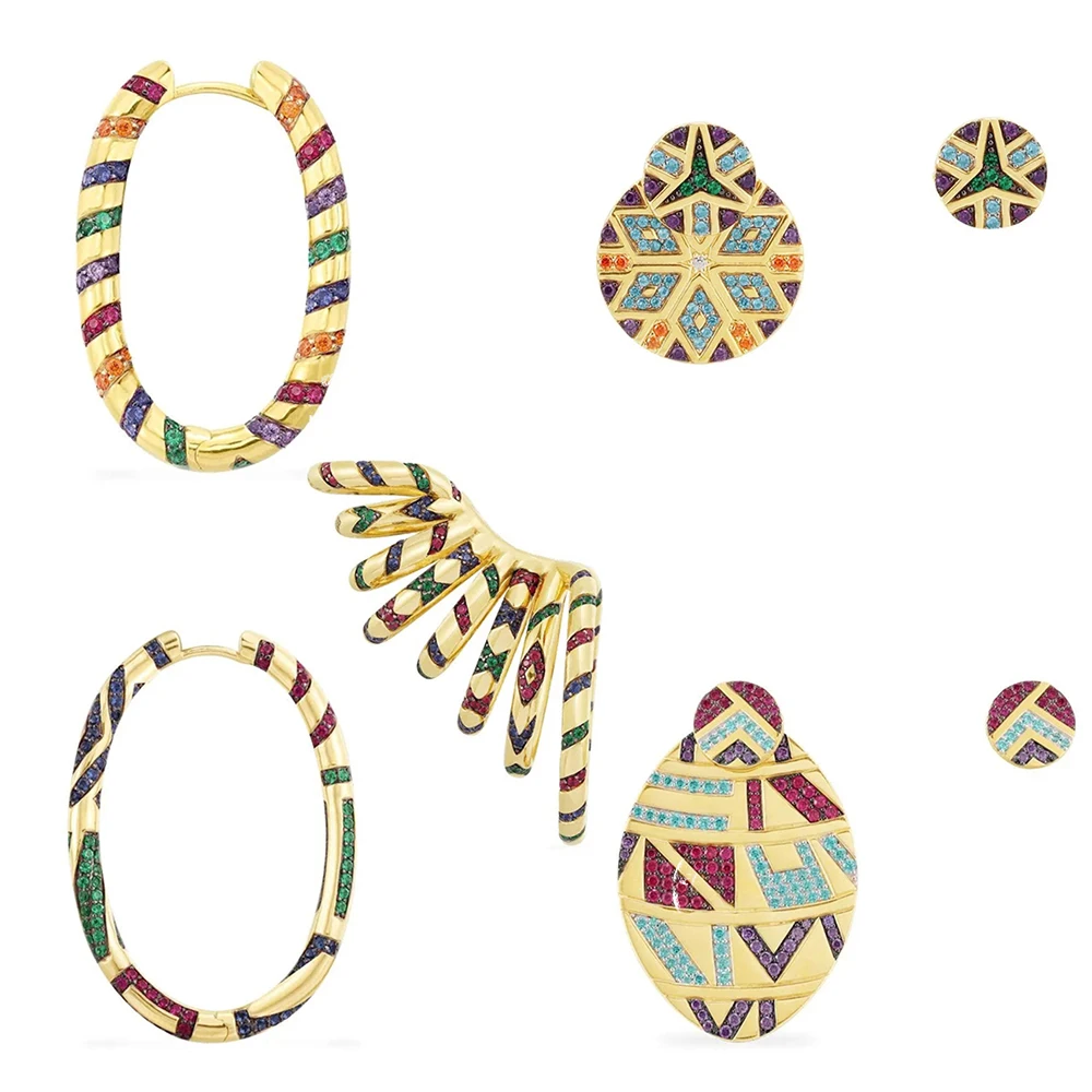

2020 Fashion 925 Sterling Silver Replica 1: 1 Multicolor Tribal Pendant Monochrome Earrings with Striped Ladies Luxury Jewelry