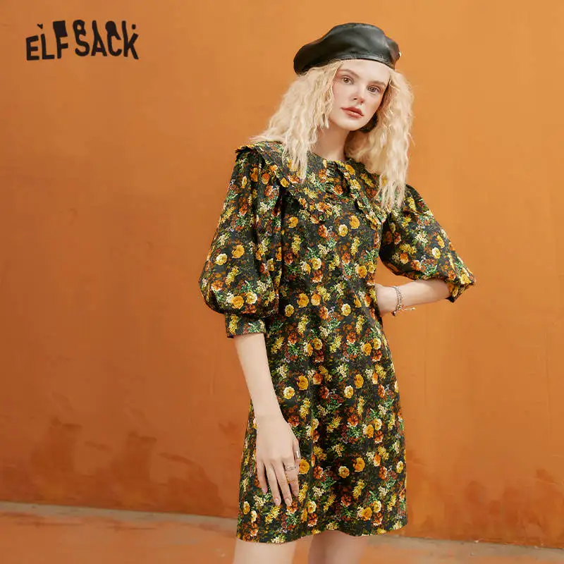 Мини-платье ELFSACK женское с цветочным принтом винтажное праздничное платье в