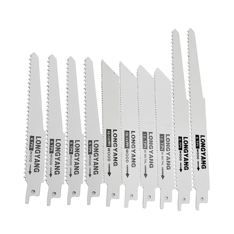 Realmote 10pcs Saw Blades Set Carbide Woodworking Wood Fibreboard Metal Cutting Reciprocating Power Tools Accessories