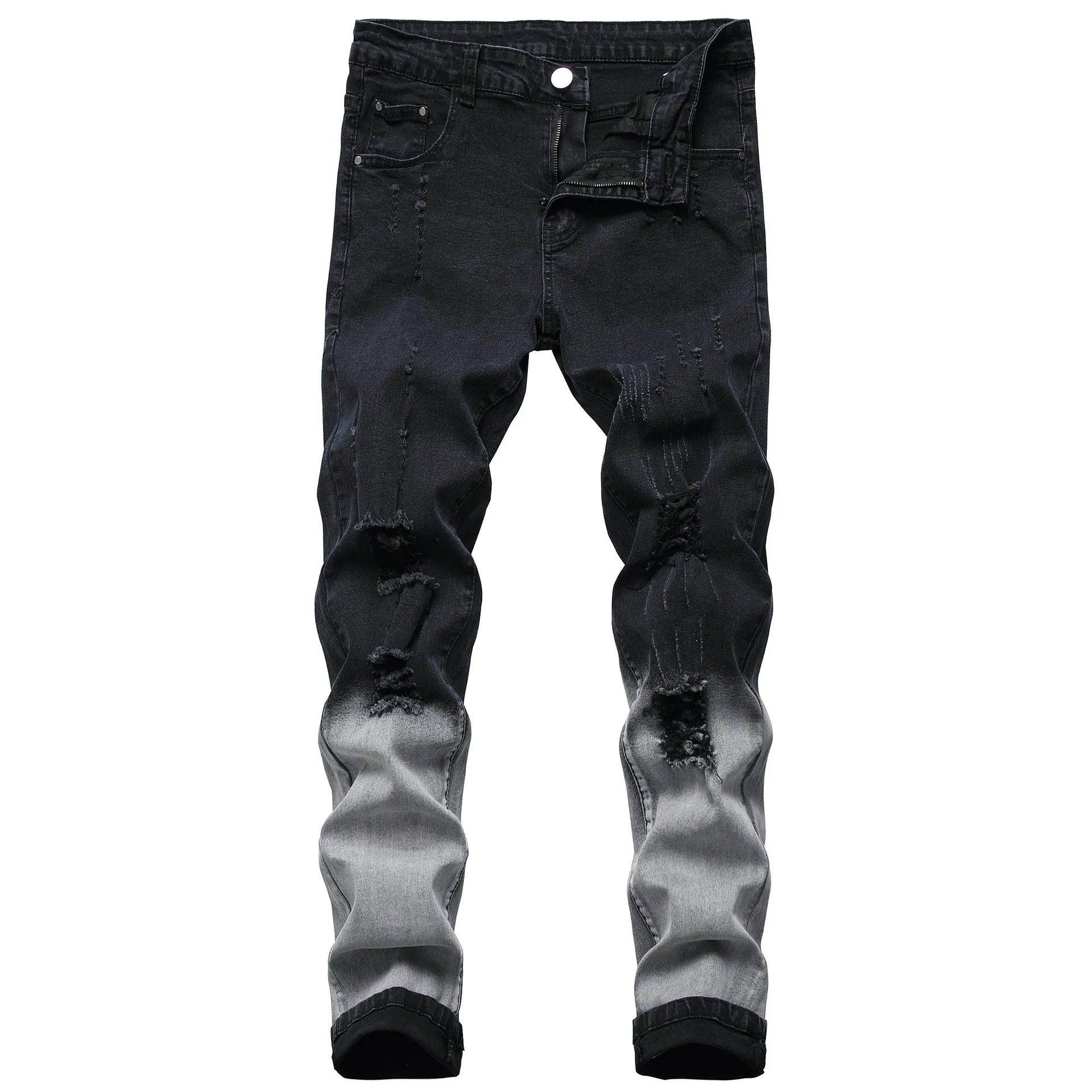 Черные тонкие мужские брюки новые рваные белые Стрейчевые джинсы высокого