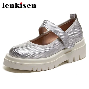 

Lenkisen genuine leather round toe high heels thick bottom shoes women classic colors beauty lady streetwear gladiator pumps L43