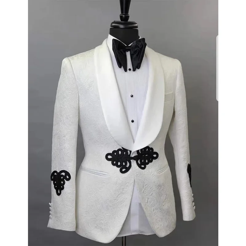Мужские приталенные костюмы, костюм из 3 предметов, свадебные костюмы, смокинги для жениха, белая куртка, жилет, брюки, официальная одежда, мужской костюм, комплект