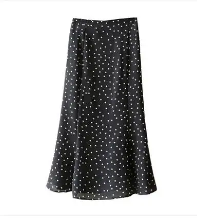 Осенняя черная шифоновая юбка в горошек в Корейском стиле, Женская юбка русалки с высокой талией, элегантная юбка миди - Цвет: black