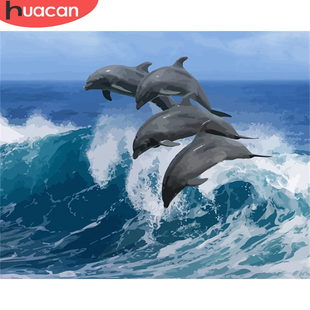HUACAN Paint By Number Dolphin ручная краска ed ing Art подарок DIY картинки по номерам морские