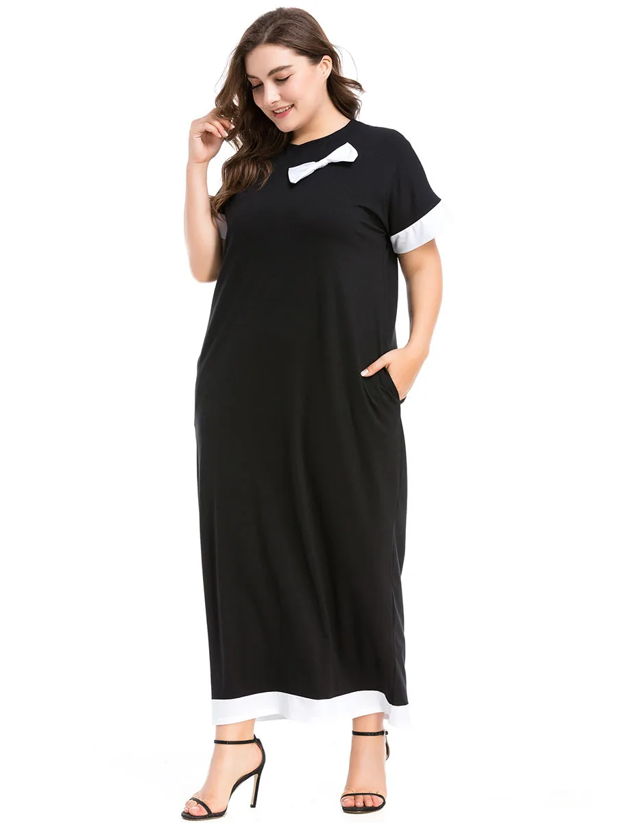 Черная Абая для женщин размера плюс одежда лук длинное мусульманское платье Турецкий Кафтан Дубай абайя, арабское исламское турецкое летнее платье