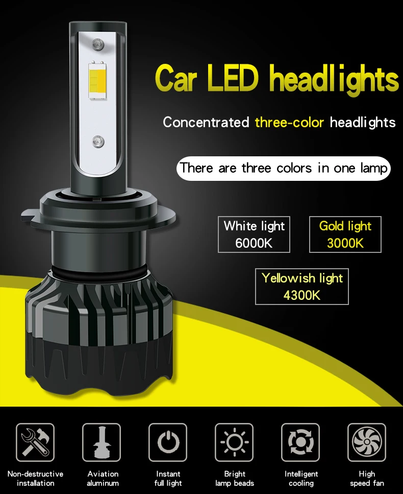 

DDAI 1Pair H1H3H4H7H11 Led Car lights 12V Tricolor Bulb Headlight car lamp 12V headlamp car-styling
