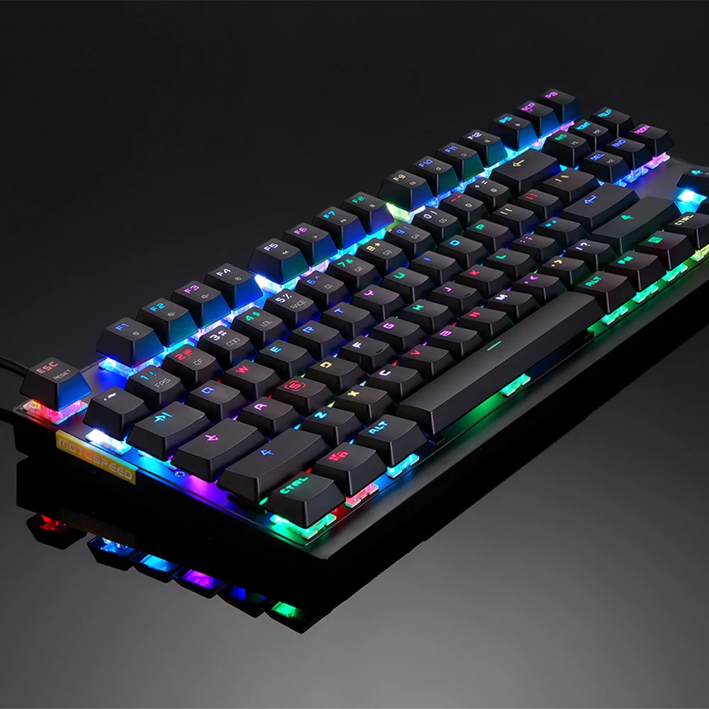 Motospeed USB Wired 87 Key Gaming Mechanical Keyboard RGB Backlit Russian Spanish for Computer Laptop Mac Windows Android