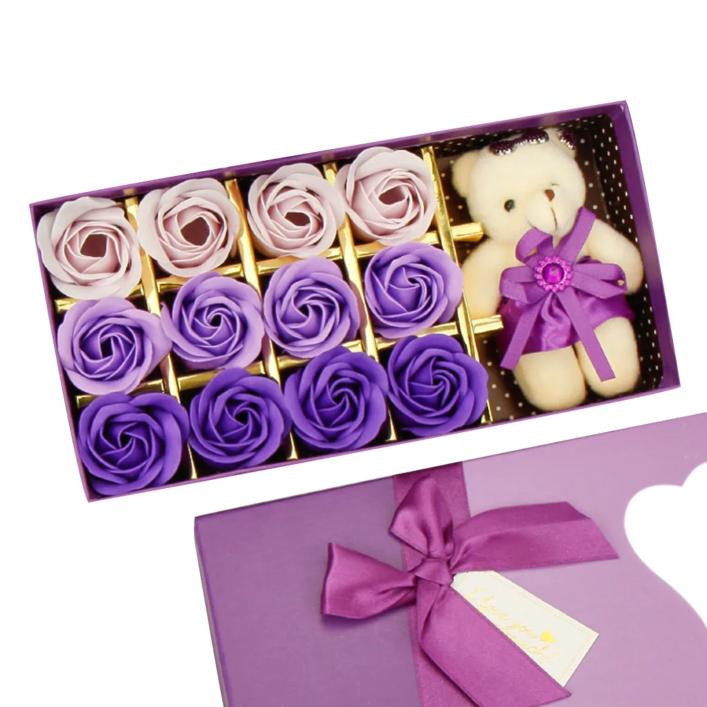 Rose Soap Flower Box 12PCS Romantic Rose Soap Flower Animal Toys Bear Doll Decoration Best Gift Festival Box#40
