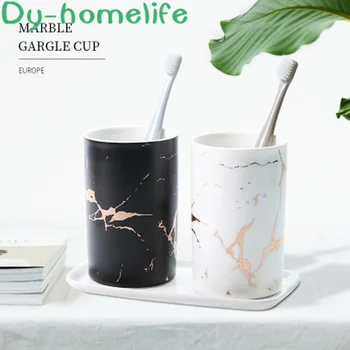 

European Creative Black and White Gold Marble Ceramic Wash Cup Set Home Hotel Bathroom Supplies Bone China Couple Cup