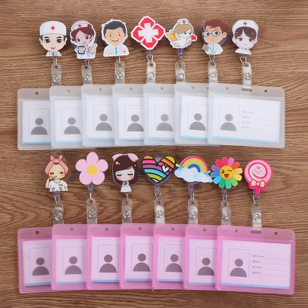

1Pcs Cartoon Badge Holders Nurse Doctor Retractable Badge Reel with Horizontal Style Business Card Work Card Name Tags Dropship