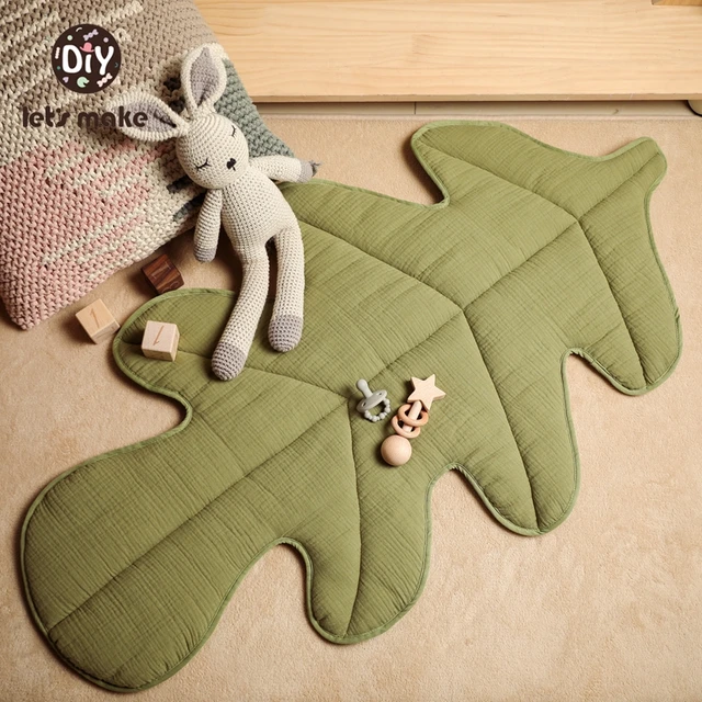 Let's Make 106*60CM Baby Crawling Mat 100% Cotton Long Leaves Floor Mat Newborn Play Mat Room Decoration Baby Activity Supplies 1