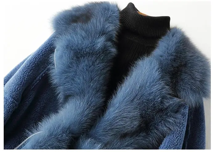 Real Fur Coat Fox Fur Collar Wool Jacket Autumn Winter Coat Women Clothes Korean Vintage Sheep Shearling Women Tops ZT3495