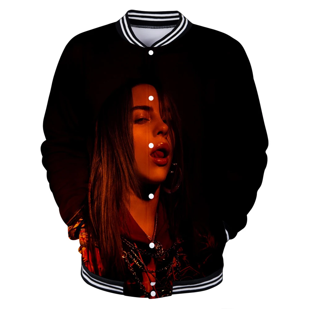 Модная бейсбольная форма для отдыха Billie Eilish3D, удобная куртка для мальчиков и девочек, Новая Черная Толстовка в стиле Харадзюку