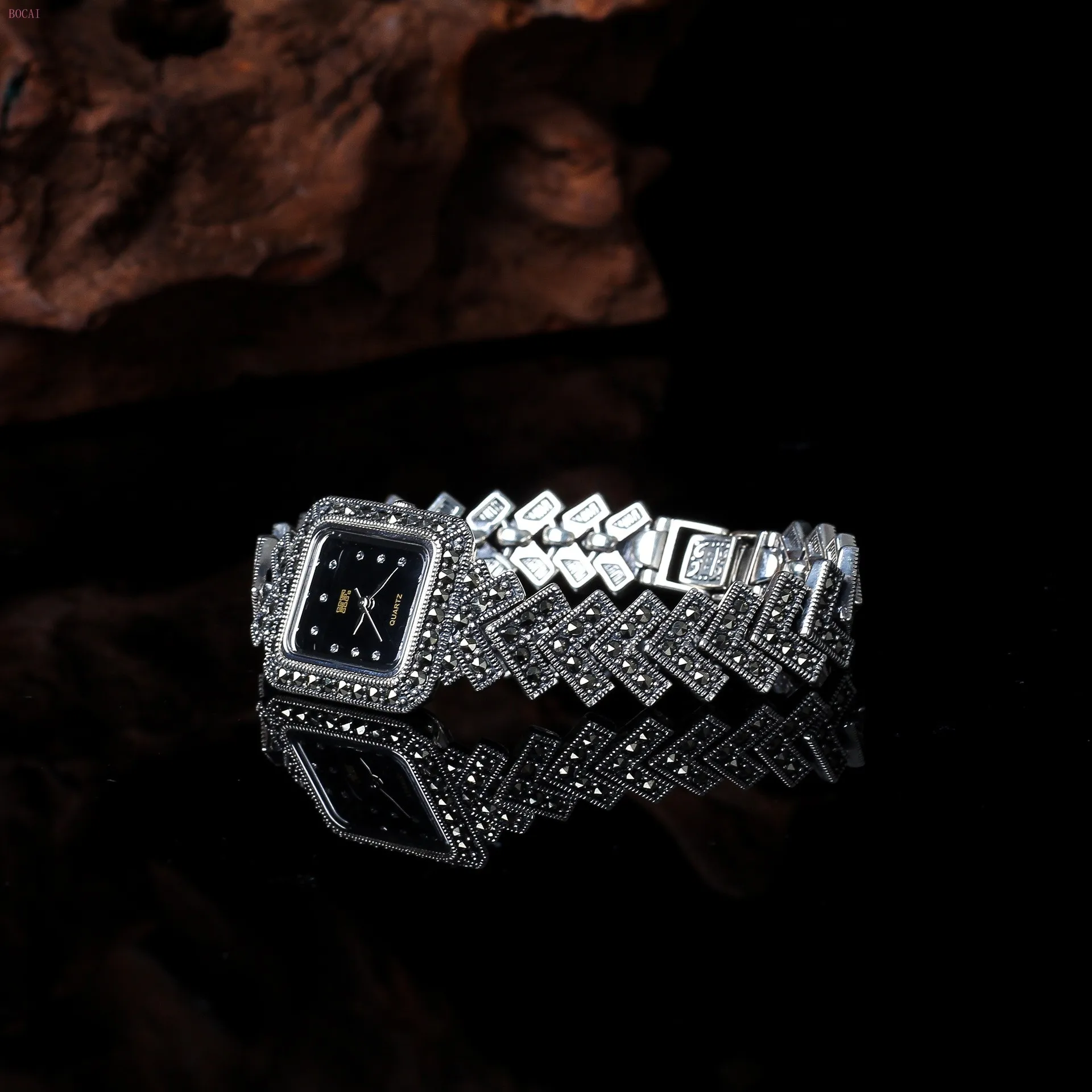 Серебро 925 S925 чистое серебро чисто ручная работа женский браслет Бизнес часы браслеты для мужчин и женщин стиль мода