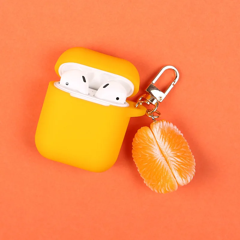 Серебряная Пряжка брелок «Апельсин» чехол для Apple AirPods силиконовый наушник чехол милый имитирующий фруктовый брелок Funda Airpods чехол