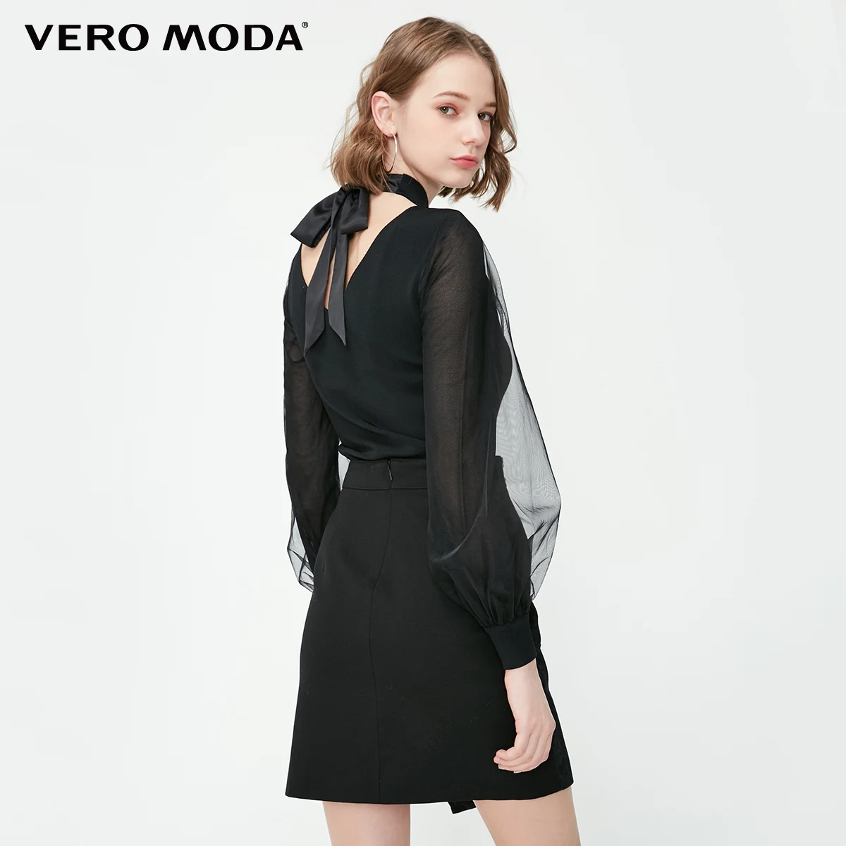 Vero Moda женский гаузи воздушный шар рукава сзади шеи лента вязаный Топ | 319124527