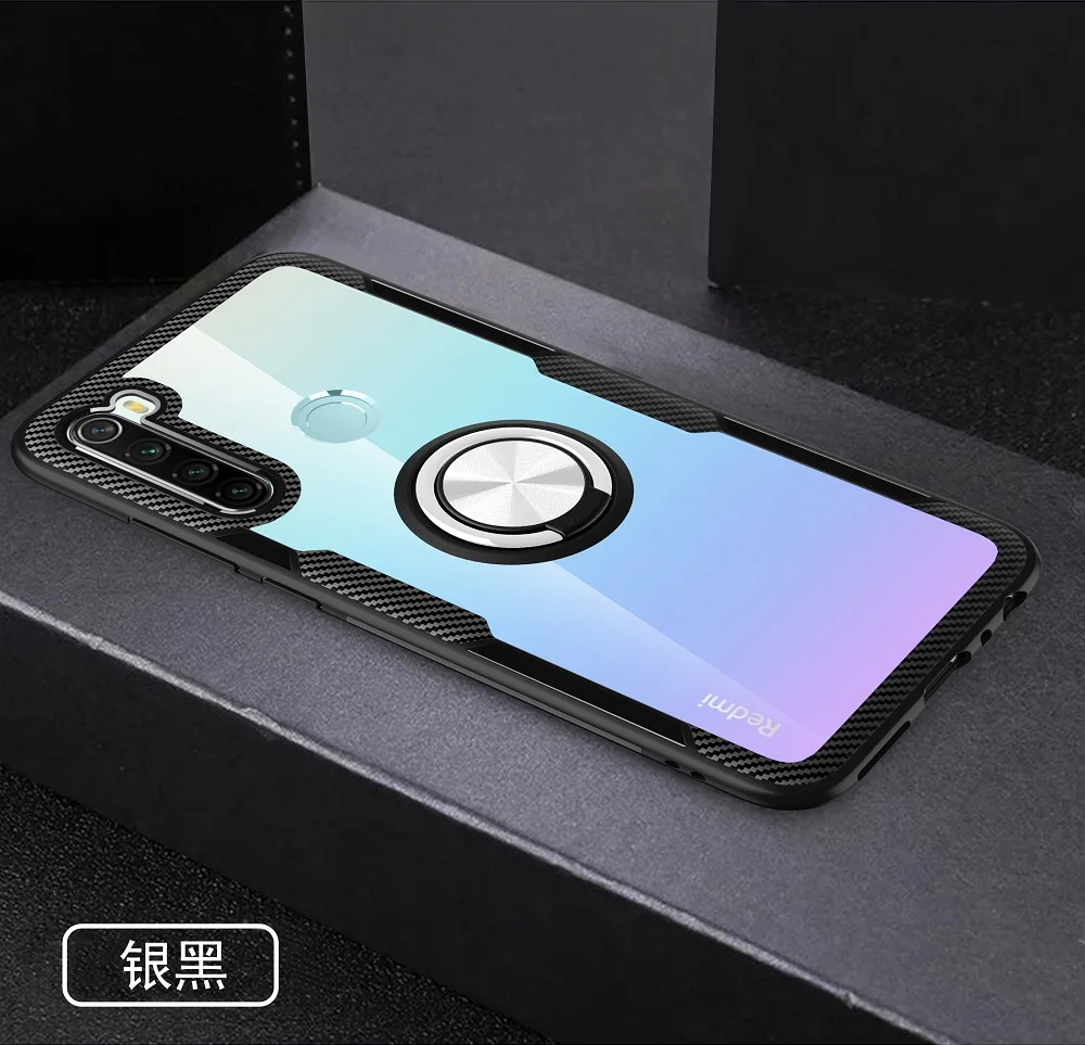 Для xiaomi redmi note 8 Pro Чехол жесткий с кольцом подставка магнит прозрачный защитный чехол для xiaomi redmi note 8 8pro note8 - Цвет: Silver Ring