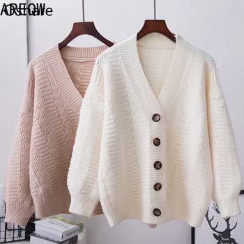 

New 2020 V-neck Oversized Cardigans Sweater Women's New Korean of White Loose Large Size Cardigan Knitting Tops