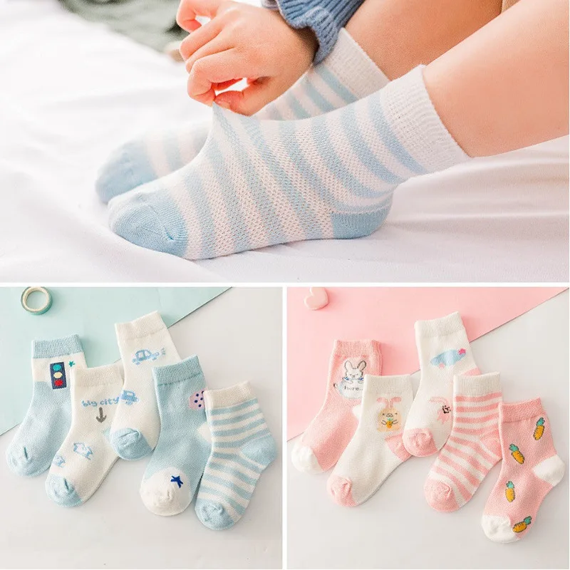 5 пар детские носки для маленьких девочек хлопковые сетчатые летние нескользящие