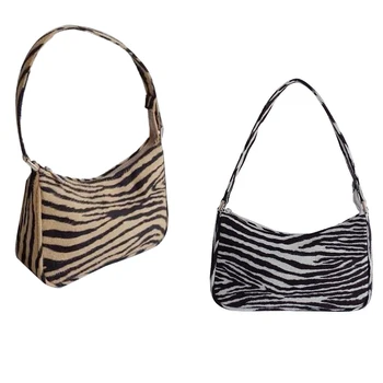 

Strip Zebra Bags Vintage Striped Shoulder Bag Female Underarm Bag Velvet Tote Bags