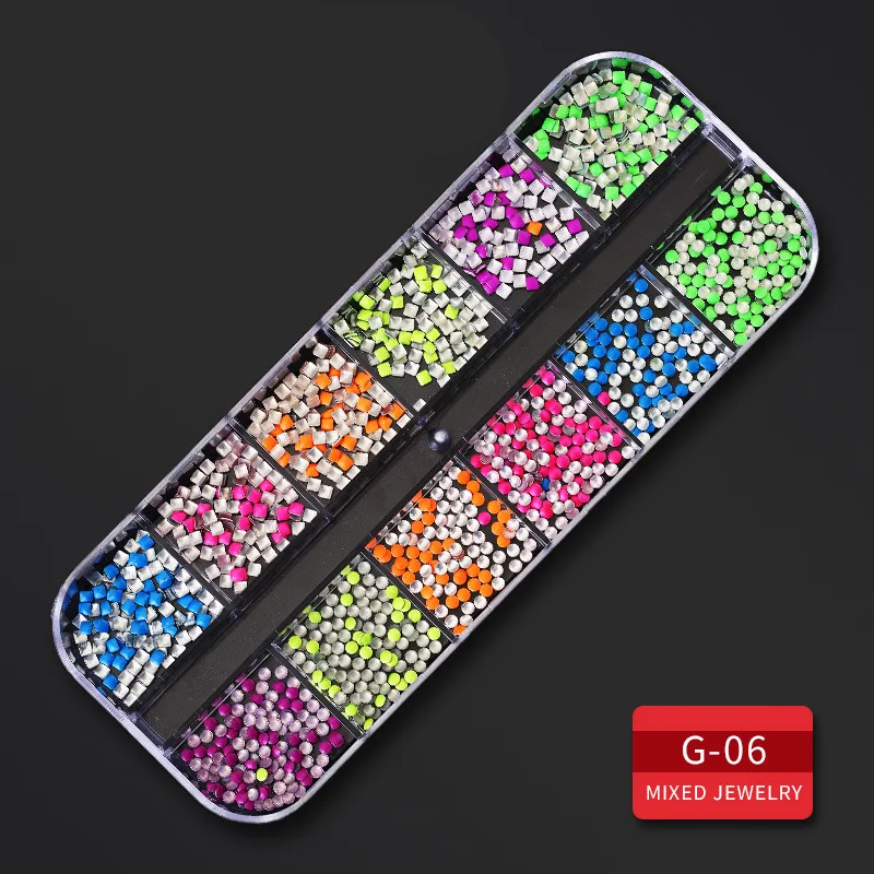 G06 12 сеток/коробка красочные хрустальные стразы для дизайна ногтей акриловые камни для ногтей плоские блестящие наконечники 3D украшения для ногтей - Цвет: G06