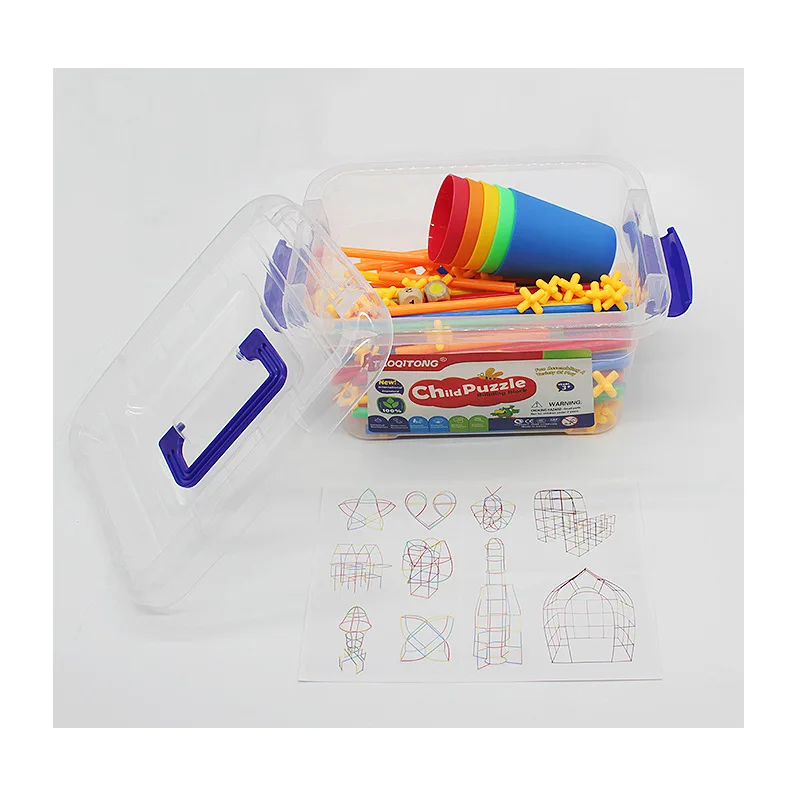 4D Building Blocks Straws DIY Set Kids Creative Toys Large Domino Game Preshool Teaching Aids Flexible Connector Kit