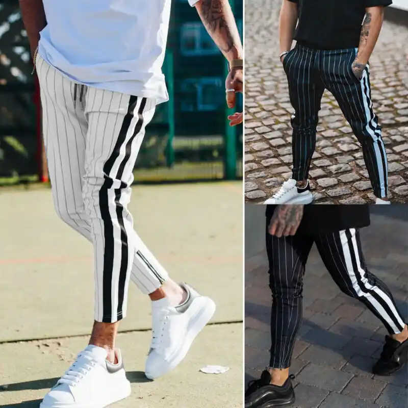 mens joggers with side stripe