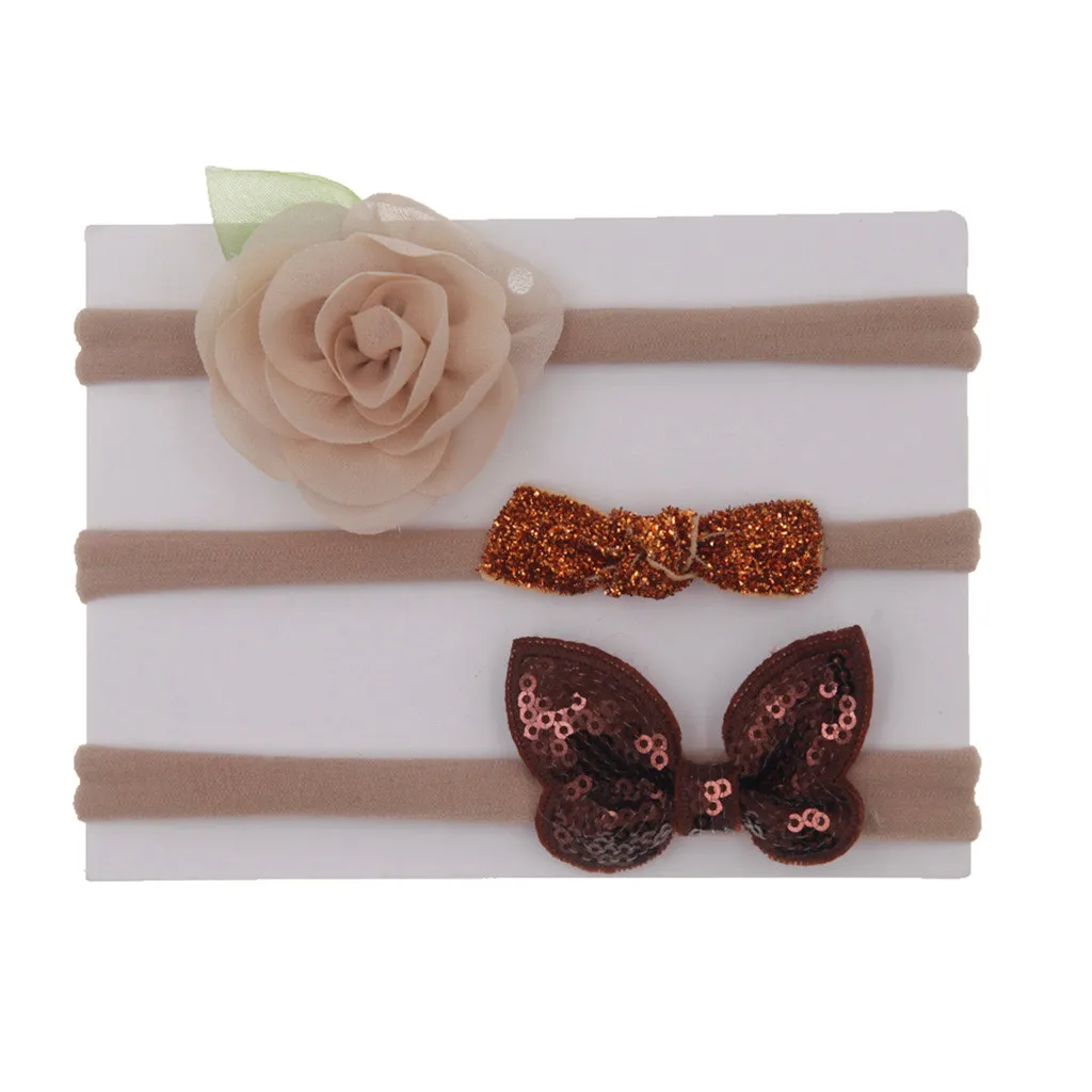 3pcs/lot Baby Girl Bow Flower Set Hairband  Baby Girls Elastic Hairband Infant Kids Head Band Hair Accessories for 1-6Y