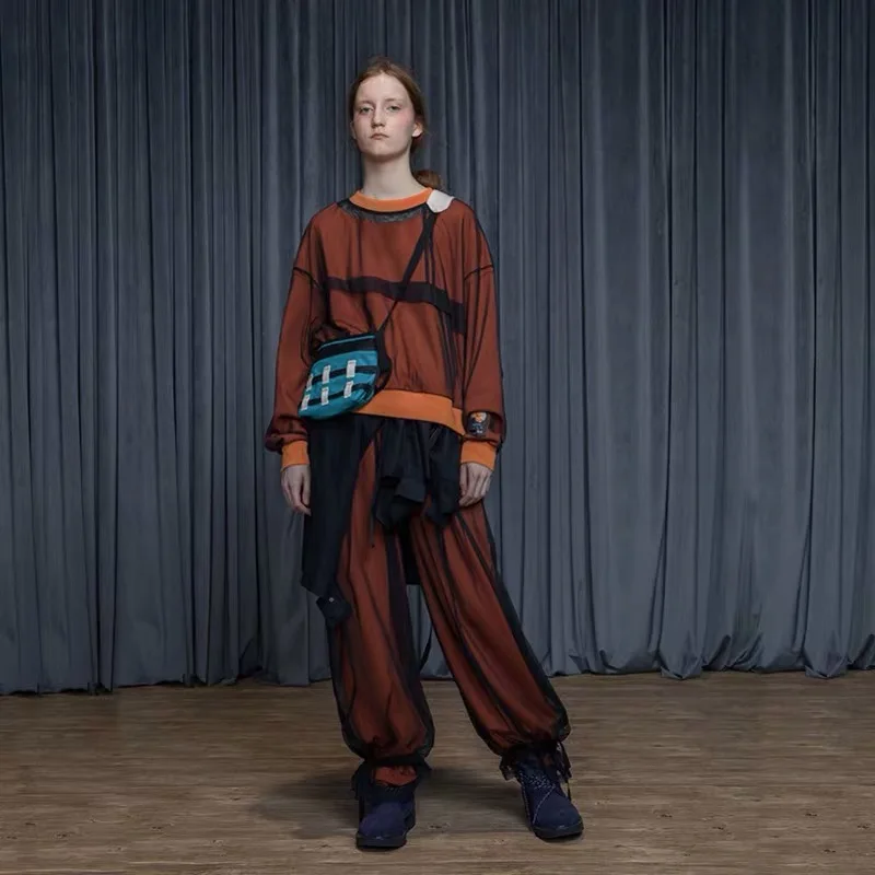 

IRINACH37 2019 Fall Winter 2019 New Collection tulle overlay hoodies pants women set