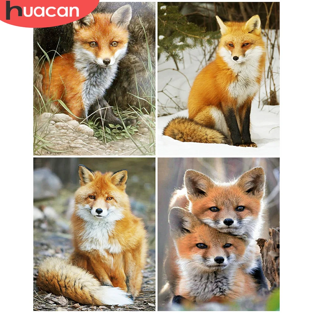 HUACAN Diamond Painting Full Square Fox 5D DIY Embroidery Animal Rhinestone Picture Cross Stitch Wall Art | Дом и сад