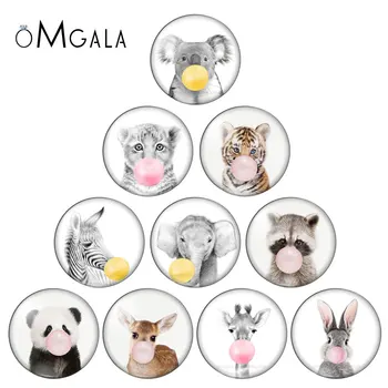 

10mm 12mm 14mm 16mm 20mm 25mm 492 Bubble Gum Animal Mix Round Glass Cabochon Jewelry Finding 18mm Snap Button Charm Bracelet