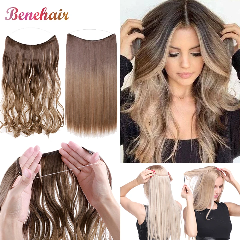 Extensions capillaires synthétiques fil Invisible | Postiches sans Clips, ligne de poisson secrète, Extensions capillaires synthétiques pour femmes