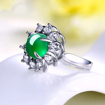 

Natural Green Chalcedony 925 Sterling Silver Color Ring For Women Emerald Rings Green Jade agate Zircon Engagement 925 Jewelry