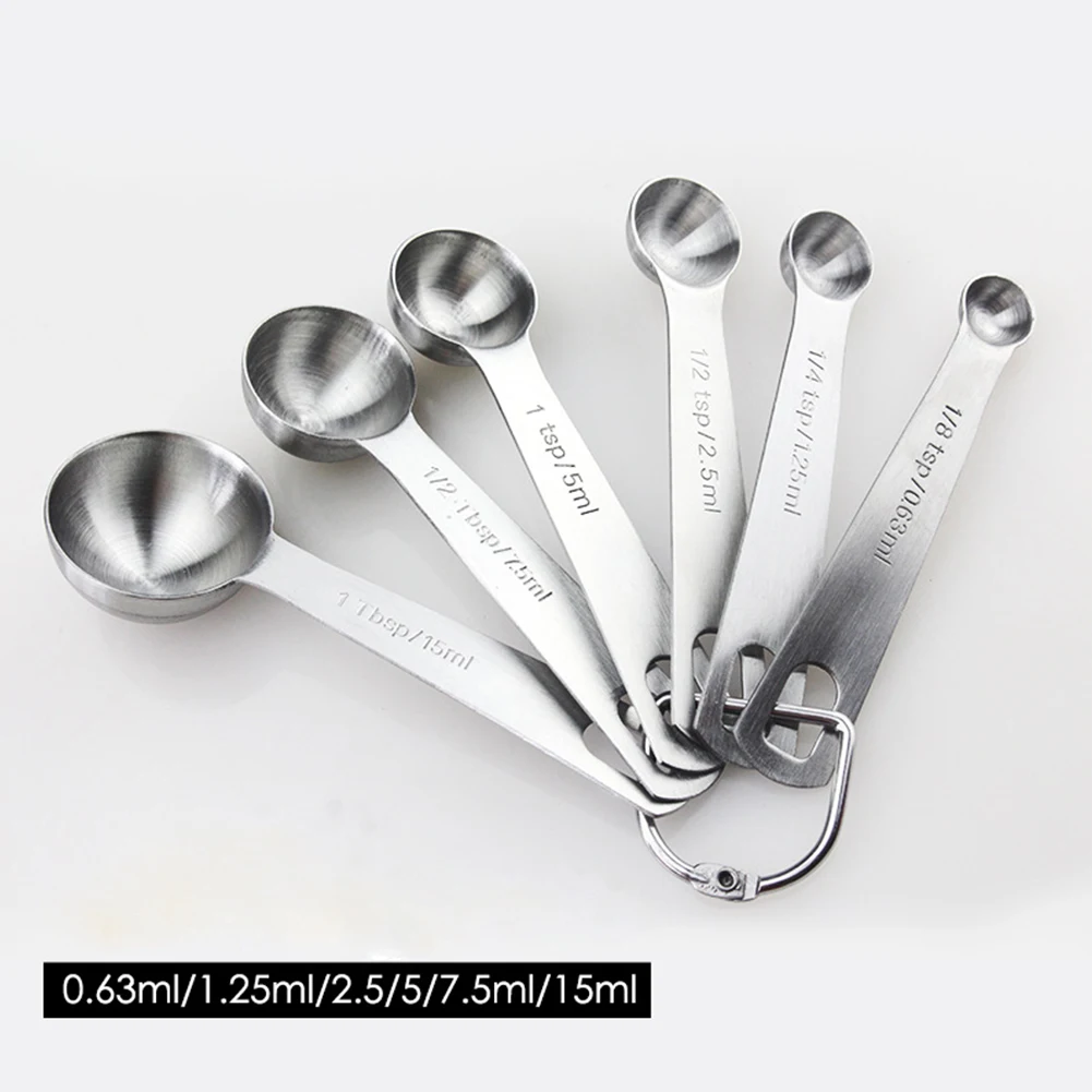 6pcs/set Stainless Steel Measuring Spoon Bakery Tool Mixing Spoon Food Volume Kitchen Supplies Cooking With Scale Easy Clean