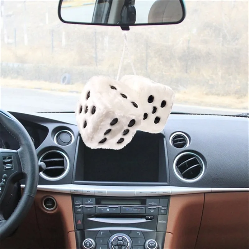

2x Cute Plush Fuzzy Dice Car Rear View Mirror Hanger Car Pendant Interior Decoration