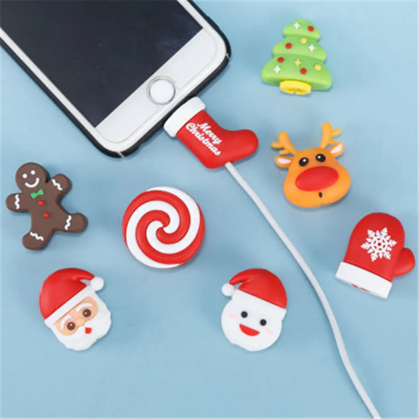 

Cartoon Cable Winder Protective Cover Cute Christmas Tree Snowman Earphone Cable Protection Case Silicone Data Wire Protector