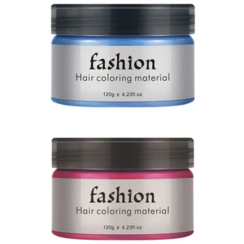

2pcs Temporary Hair Color Wax DIY Mud One-Time Molding Paste Dye Cream Hair Gel for Hair Coloring Styling - red & blue