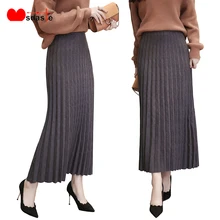 Вязаная женская однотонная плиссированная юбка с высокой талией цветная эластичная юбка акция Женские Черные Серые вечерние повседневные женские юбки