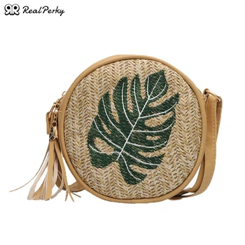 

Women Round Tassel Shoulder Messenger Bags Female Bohemian Circle Small Beach Bags Handbags Ladies Summer Fashion New Straw Bags