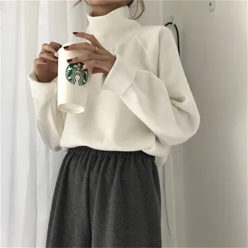 

Autumn New Women Sweater Casual Loose Turtleneck Knitted Jumpers 2020 Long Batwing Sleeve Crocheted Pullovers Streetwear Winter