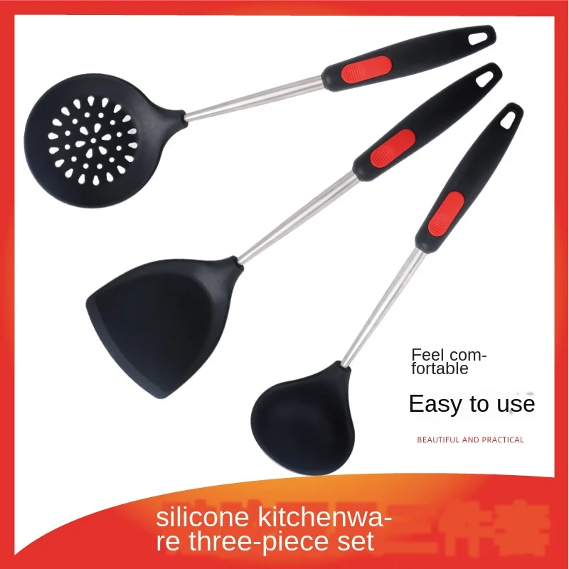 

Food Grade Organic Silicone Kitchen Utensils 3-piece Spatula Soup Spoon Colander Home Kitchen Cooking Tools Environmental