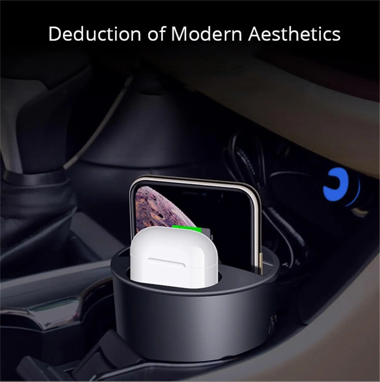 696 CN9A QI cargador inalámbrico de coche con salida USB de 10W de carga rápida para iPhoneXS/XR/ X
