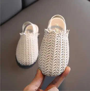 

girls woven flat slippers children's retro casual sandals kids baby autumn comfortable non-slip sandals size 21-35