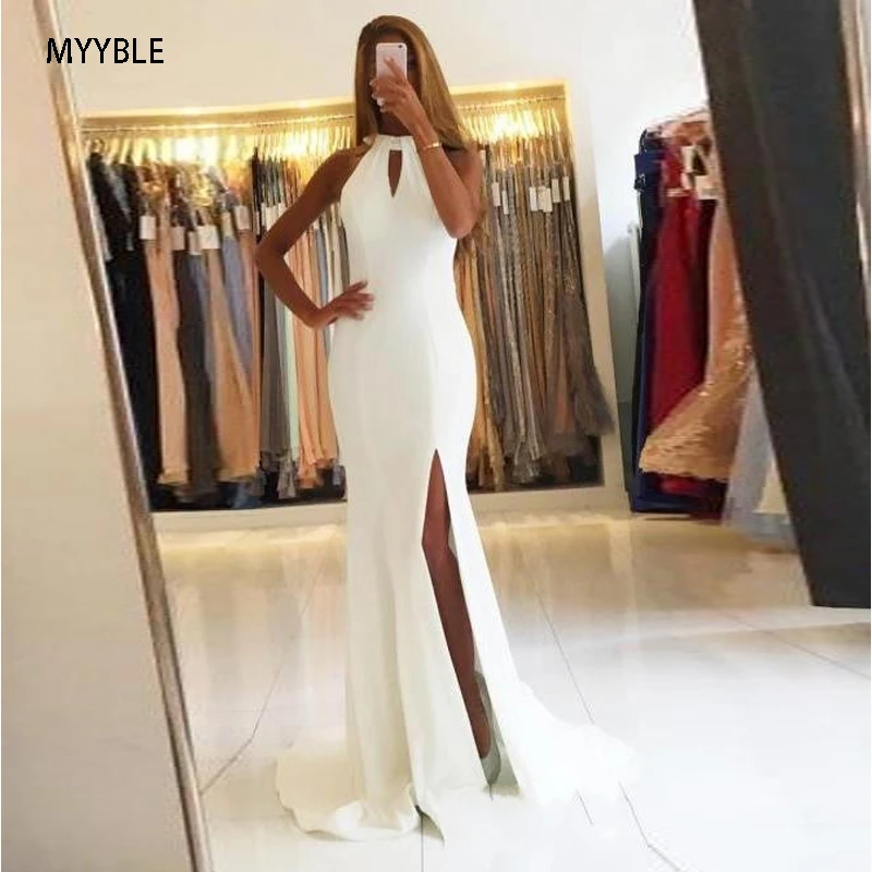 white halter evening gown